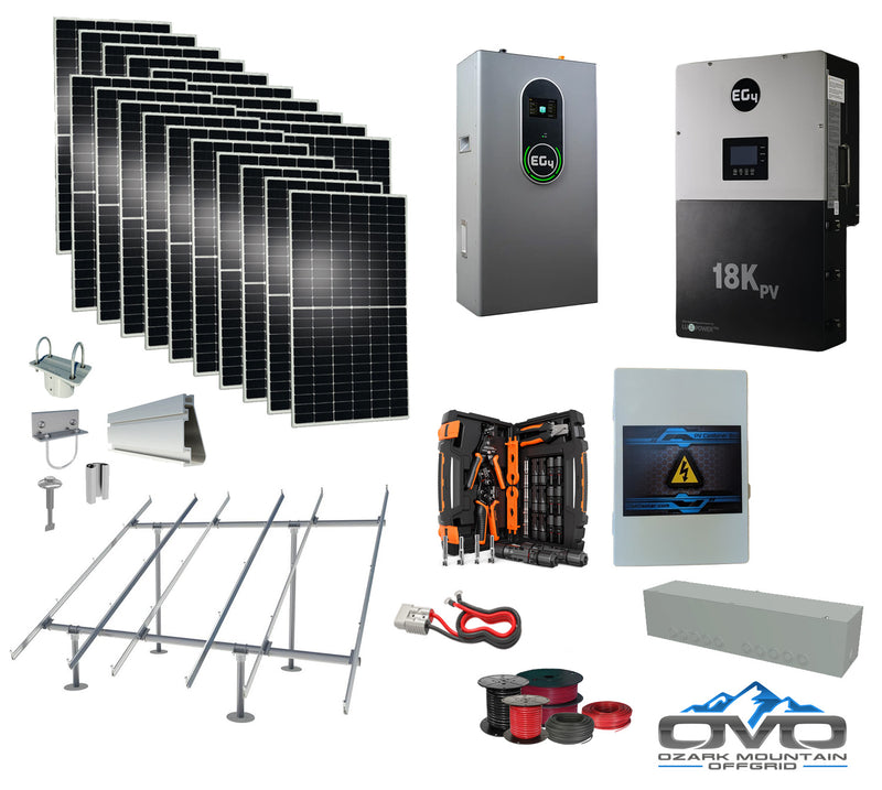 Load image into Gallery viewer, 10KW Complete Offgrid Solar Kit + EG4 18kPV + 14.3KW 48V EG4 Lithium Indoor Wall Battery + 11KW Solar with Ground Mount and Wiring