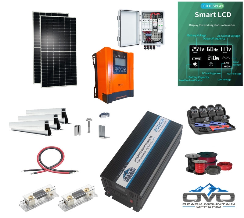 Load image into Gallery viewer, 1.1KW Offgrid Solar Kit + 3KW Inverter/Charger + 60A MPPT Charge Controller