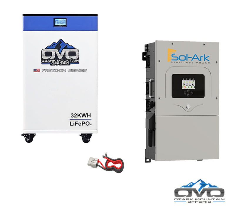 Load image into Gallery viewer, 15K Sol-Ark Inverter Pure Sine Split Phase 110/220V Inverter + 32kWh OMO 48V Freedom Series Lithium Battery