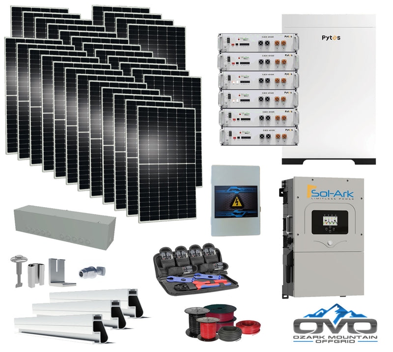 Load image into Gallery viewer, 15KW Complete Offgrid Solar Kit - 30.72kWh Pytes Lithium Battery + 15K Sol Ark Inverter +15.4KW Solar with Mounting Rails and Wiring