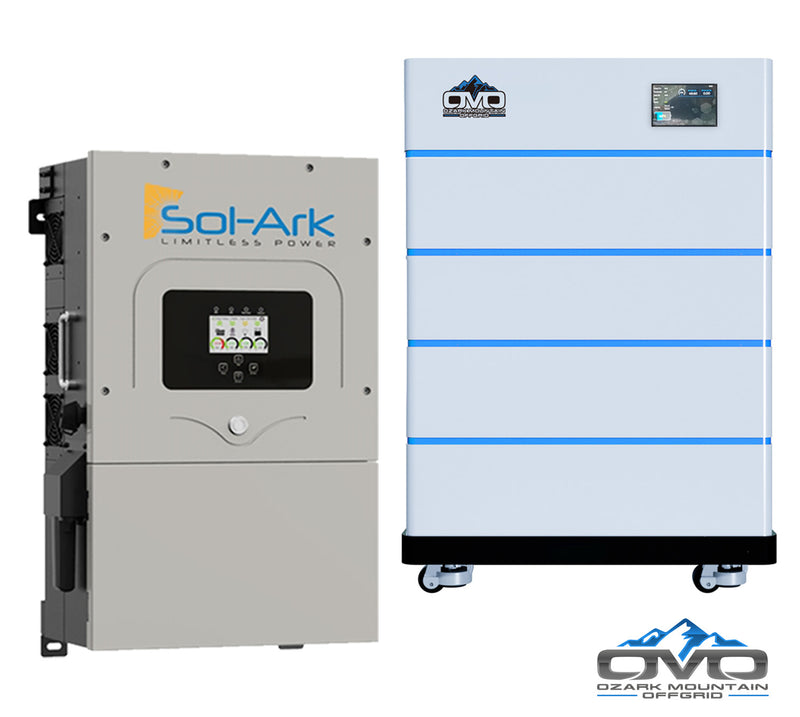 Load image into Gallery viewer, 10KW Complete Offgrid Solar Kit - 15K Sol-Ark Inverter + 20.48KW OMO Stack Lithium Battery +11KW Solar with Ground Mount and Wiring