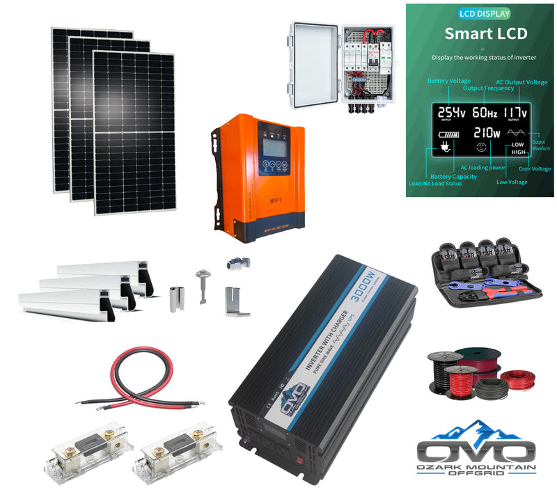 Load image into Gallery viewer, 1.65KW Offgrid Solar Kit + 3KW Inverter/Charger + 60A MPPT Charge Controller