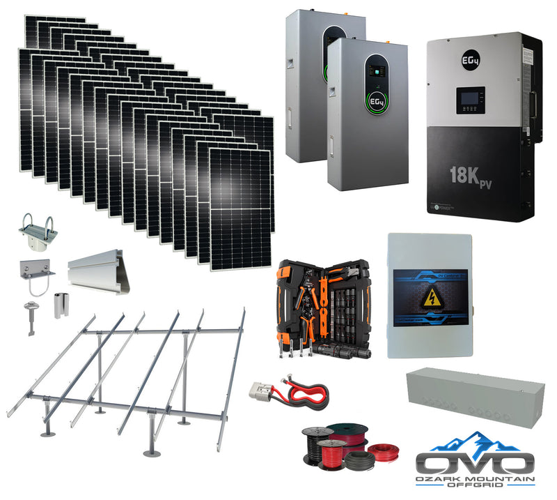 Load image into Gallery viewer, 17KW Complete Offgrid Solar Kit + EG4 18kPV + 2x 14.3KW 48V EG4 Lithium Indoor Wall Battery + 17.6KW Solar with Ground Mount and Wiring