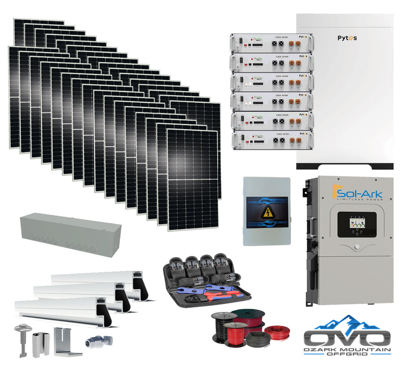 Load image into Gallery viewer, 17KW Complete Offgrid Solar Kit - 30.72kWh Pytes Lithium Battery + 15K Sol Ark Inverter +17.6KW Solar with Mounting Rails and Wiring