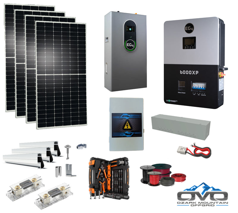 Load image into Gallery viewer, 2.2KW Complete Offgrid Solar Kit + 6K EG4 6000XP Inverter + 14.3KW 48V EG4 Lithium Indoor Wall Battery + 2.2KW Solar with Roof Mounting Rails and Wiring