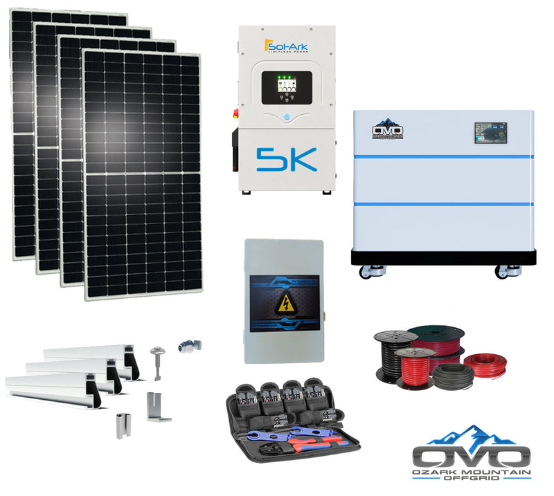Load image into Gallery viewer, 2.2KW Complete Offgrid Solar Kit + 5K Sol-Ark Inverter + 10.24KW OMO Stack Lithium Battery +2.2KW Solar with Mounting Rails and Wiring