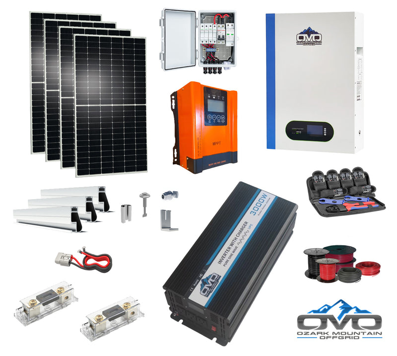 Load image into Gallery viewer, 2.2KW Offgrid Solar Kit + OMO 5.12KW Patriot Lithium 48V Battery + 3KW Inverter