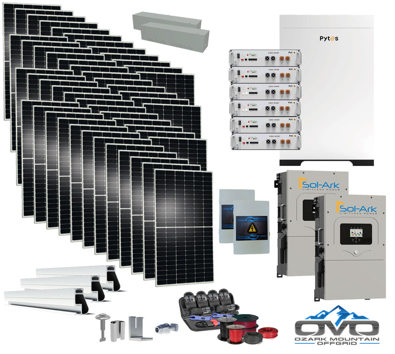 Load image into Gallery viewer, 25KW Complete Offgrid Solar Kit - 30.72kWh Pytes Lithium Battery + 2x15K Sol Ark Inverter +26.4KW Solar with Mounting Rails and Wiring