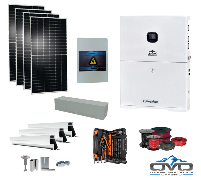 Load image into Gallery viewer, 2.2KW Complete Offgrid Solar Kit + 10K 120V/240V OMO E-Line Inverter + 10.24KW OMO E-Line Lithium Battery +2.2KW Solar with Roof Mounting Rails and Wiring