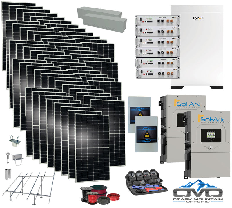 Load image into Gallery viewer, 30KW Complete Offgrid Solar Kit - 30.72KW Pytes Lithium Battery +2x 15K Sol Ark Inverter +30.8KW Solar with Ground Mount and Wiring