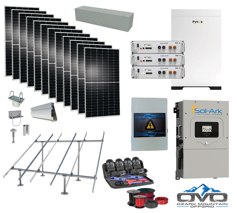 Load image into Gallery viewer, 6KW Complete Offgrid Solar Kit - 15.36kWh Pytes Lithium Battery + 15K Sol Ark Inverter +6.6KW Solar with Ground Mount Rails and Wiring