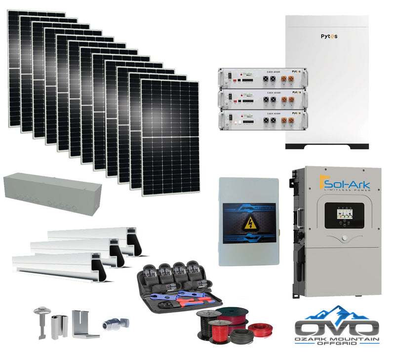 Load image into Gallery viewer, 6KW Complete Offgrid Solar Kit - 15.36kWh Pytes Lithium Battery + 15K Sol Ark Inverter +6.6KW Solar with Mounting Rails and Wiring