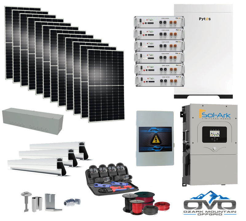 Load image into Gallery viewer, 6KW Complete Offgrid Solar Kit - 30.72kWh Pytes Lithium Battery + 15K Sol Ark Inverter +6.6KW Solar with Mounting Rails and Wiring