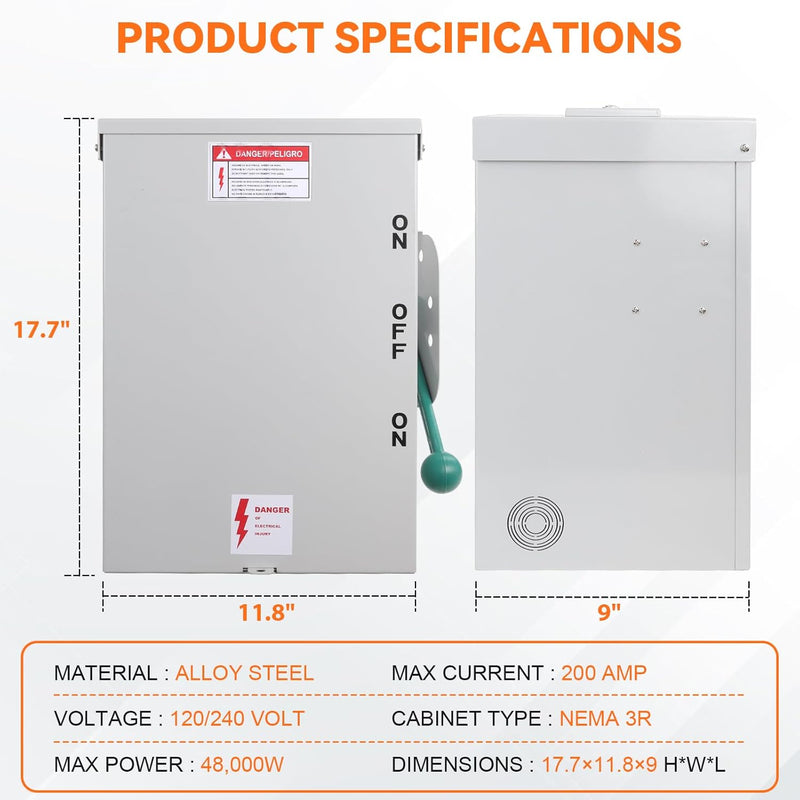 Load image into Gallery viewer, Manual Generator Transfer Switch 200A 48000W 120/240-Volt