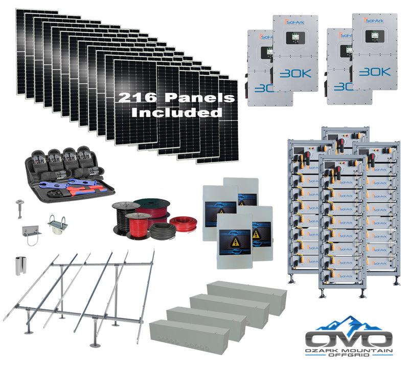 Load image into Gallery viewer, Commercial 120KW Solar Array - 3 Phase 208V Solar Kit + 4x 30K 208V Sol-Ark Inverter + 4x 40KW Sol-Ark INDOOR Lithium Battery +118.8KW Solar with Ground Mount and Wiring