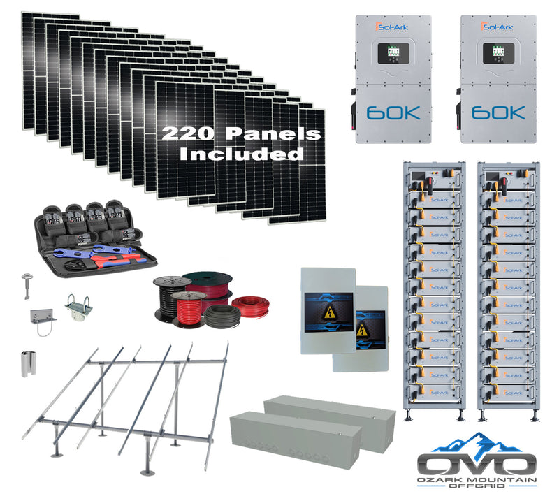 Load image into Gallery viewer, Commercial 120KW Solar Array - 3 Phase 480V Solar Kit + 2x 60K 480V Sol-Ark Inverter + 2x60KW Sol-Ark INDOOR Lithium Battery +121KW Solar with Ground Mount and Wiring