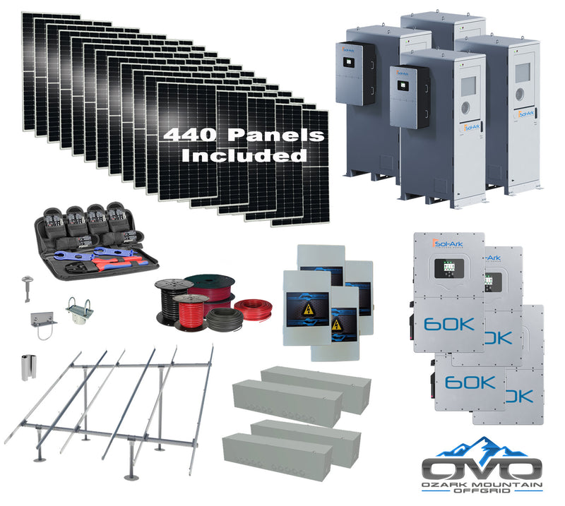 Load image into Gallery viewer, Commercial 240KW Solar Array - 3 Phase 480V Solar Kit + 4x 60K 480V Sol-Ark Inverter + 4x 60KW Sol-Ark OUTDOOR Lithium Battery +242KW Solar with Ground Mount and Wiring