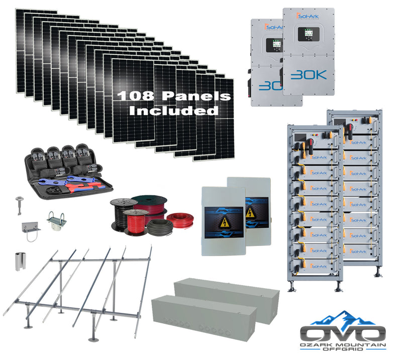 Load image into Gallery viewer, Commercial 60KW Solar Array - 3 Phase 208V Solar Kit + 2x 30K 208V Sol-Ark Inverter + 2x 40KW Sol-Ark INDOOR Lithium Battery +59.4KW Solar with Ground Mount and Wiring