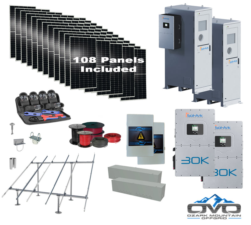 Load image into Gallery viewer, Commercial 60KW Solar Array - 3 Phase 208V Solar Kit + 2x 30K 208V Sol-Ark Inverter + 2x 60KW Sol-Ark OUTDOOR Lithium Battery +59.4KW Solar with Ground Mount and Wiring