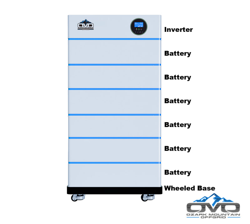 Load image into Gallery viewer, 3.3KW OMO All-In-One Customizable Stacking Inverter/Battery System 5500W Inverter + 30.72K Lithium Battery + 3.3KW Solar Roof Mount
