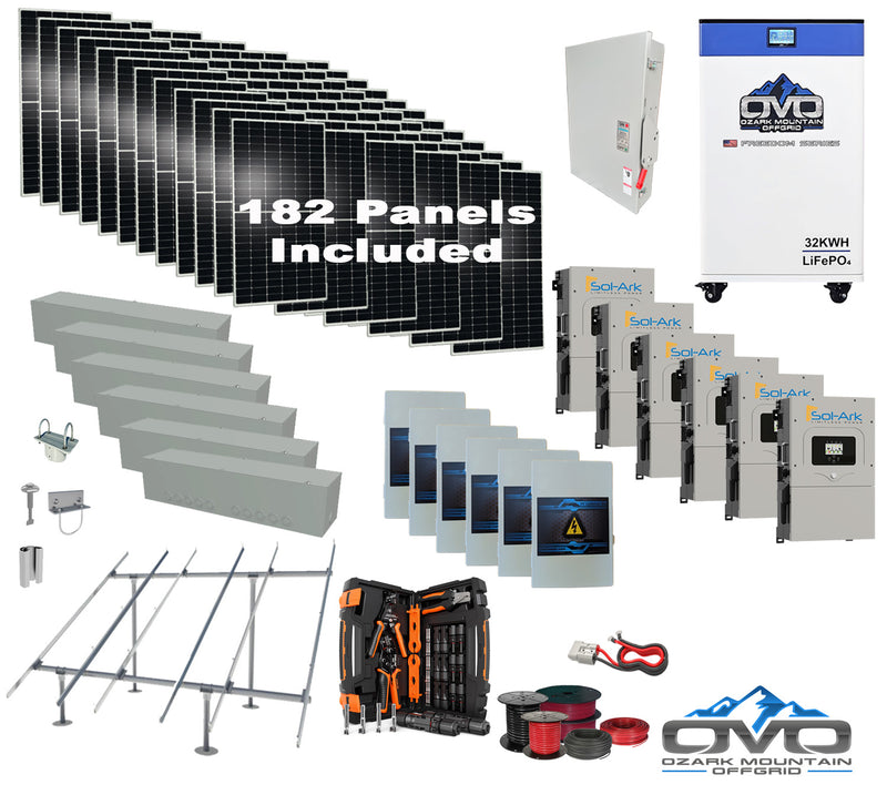 Load image into Gallery viewer, 100KW Complete Offgrid Solar Kit + 6x 15K Sol-Ark Inverter + 32kWh OMO 48V Freedom Series Lithium Battery +100.2KW Solar with Ground Mount and Wiring