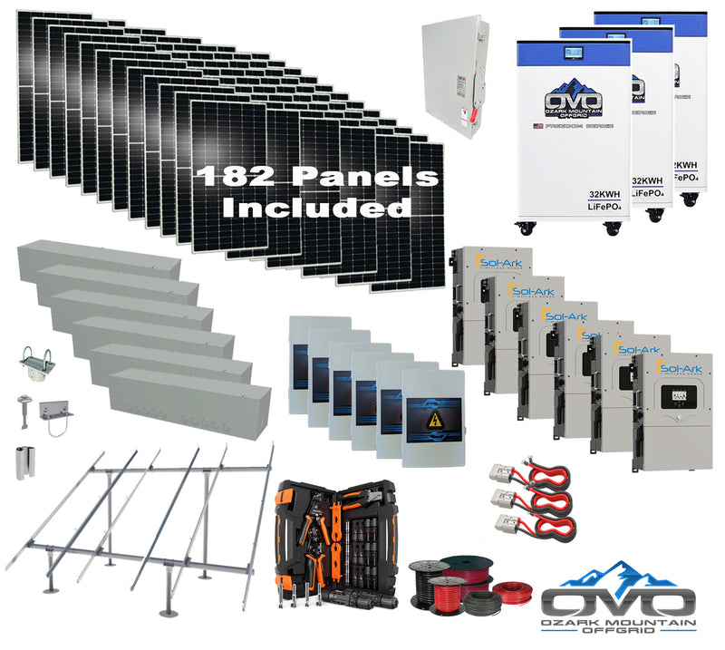 Load image into Gallery viewer, 100KW Complete Offgrid Solar Kit + 6x 15K Sol-Ark Inverter + 3x 32kWh OMO 48V Freedom Series Lithium Battery +100.2KW Solar with Ground Mount and Wiring