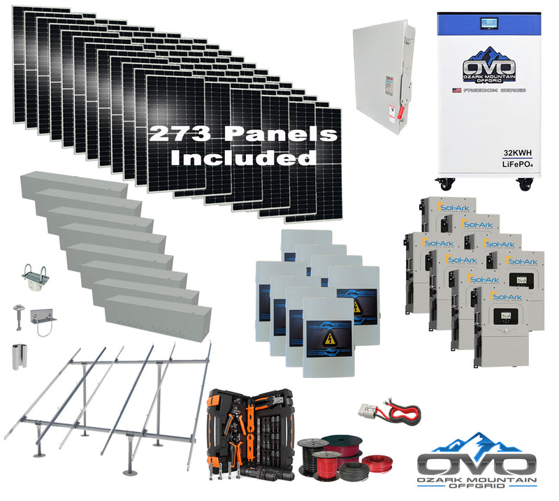 Load image into Gallery viewer, 150KW Complete Offgrid Solar Kit + 8x 15K Sol-Ark Inverter + 32kWh OMO 48V Freedom Series Lithium Battery +150.15KW Solar with Ground Mount and Wiring