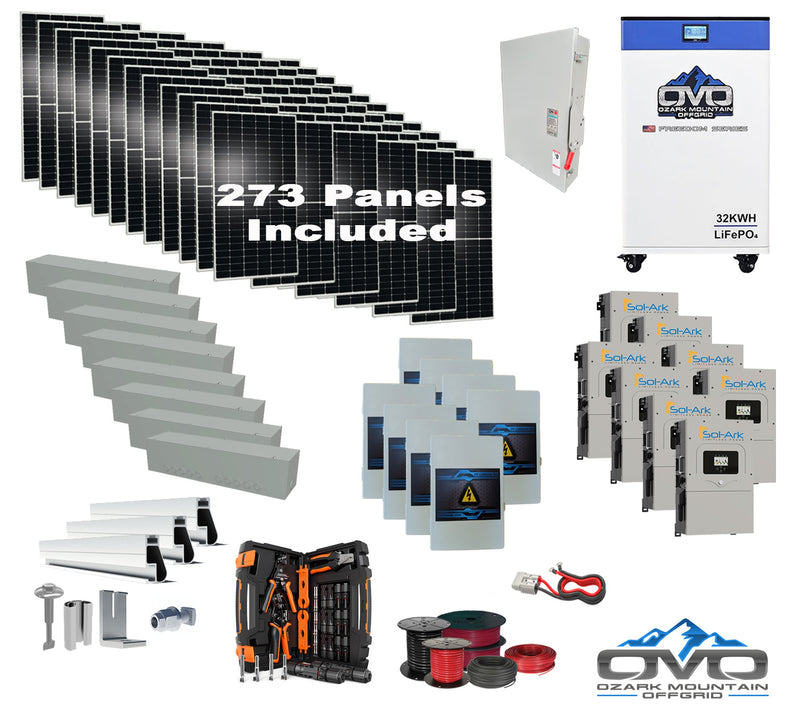 Load image into Gallery viewer, 150KW Complete Offgrid Solar Kit + 8x 15K Sol-Ark Inverter + 32kWh OMO 48V Freedom Series Lithium Battery +150.15KW Solar with Roof Mount and Wiring