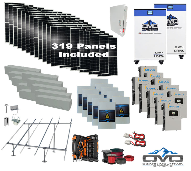 Load image into Gallery viewer, 175KW Complete Offgrid Solar Kit + 10x 15K Sol-Ark Inverter + 2x 32kWh OMO 48V Freedom Series Lithium Battery +175.45KW Solar with Ground Mount and Wiring