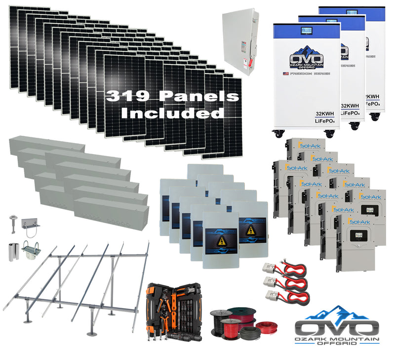 Load image into Gallery viewer, 175KW Complete Offgrid Solar Kit + 10x 15K Sol-Ark Inverter + 3x 32kWh OMO 48V Freedom Series Lithium Battery +175.45KW Solar with Ground Mount and Wiring