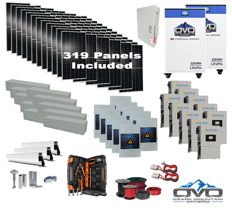 Load image into Gallery viewer, 175KW Complete Offgrid Solar Kit + 10x 15K Sol-Ark Inverter + 2x 32kWh OMO 48V Freedom Series Lithium Battery +175.45KW Solar with Roof Mount and Wiring