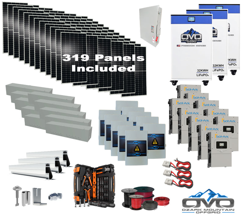 Load image into Gallery viewer, 175KW Complete Offgrid Solar Kit + 10x 15K Sol-Ark Inverter + 3x 32kWh OMO 48V Freedom Series Lithium Battery +175.45KW Solar with Roof Mount and Wiring
