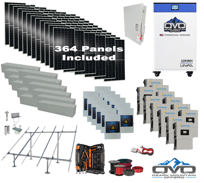 Load image into Gallery viewer, 200KW Complete Offgrid Solar Kit + 12x 15K Sol-Ark Inverter + 32kWh OMO 48V Freedom Series Lithium Battery +200.2KW Solar with Ground Mount and Wiring