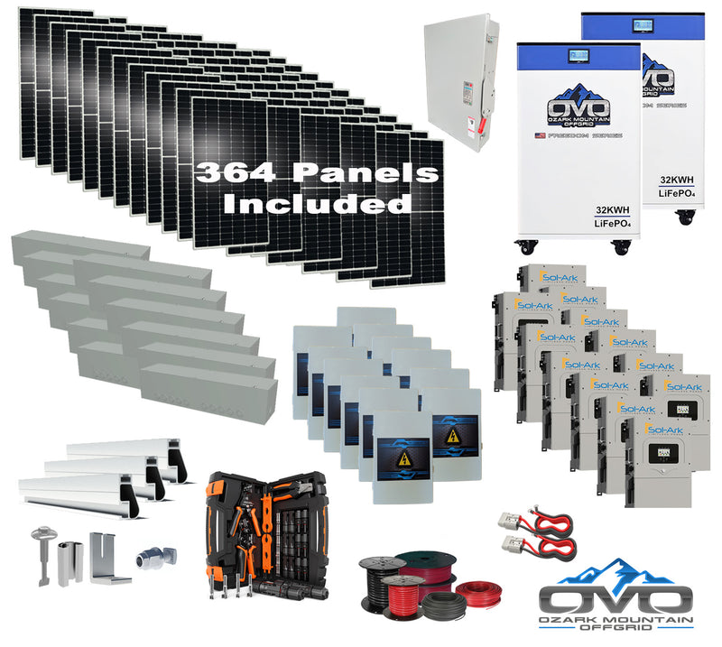 Load image into Gallery viewer, 200KW Complete Offgrid Solar Kit + 12x 15K Sol-Ark Inverter + 2x 32kWh OMO 48V Freedom Series Lithium Battery +200.2KW Solar with Roof Mount and Wiring