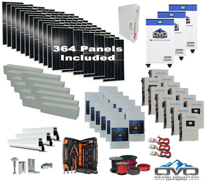 Load image into Gallery viewer, 200KW Complete Offgrid Solar Kit + 12x 15K Sol-Ark Inverter + 3x 32kWh OMO 48V Freedom Series Lithium Battery +200.2KW Solar with Roof Mount and Wiring