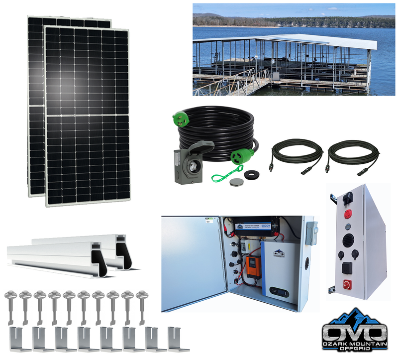 Load image into Gallery viewer, 1.1KW Boat Dock Offgrid Solar Kit (2 Panel + 1 Lithium Battery) - Mountable with Plug and Play Connections