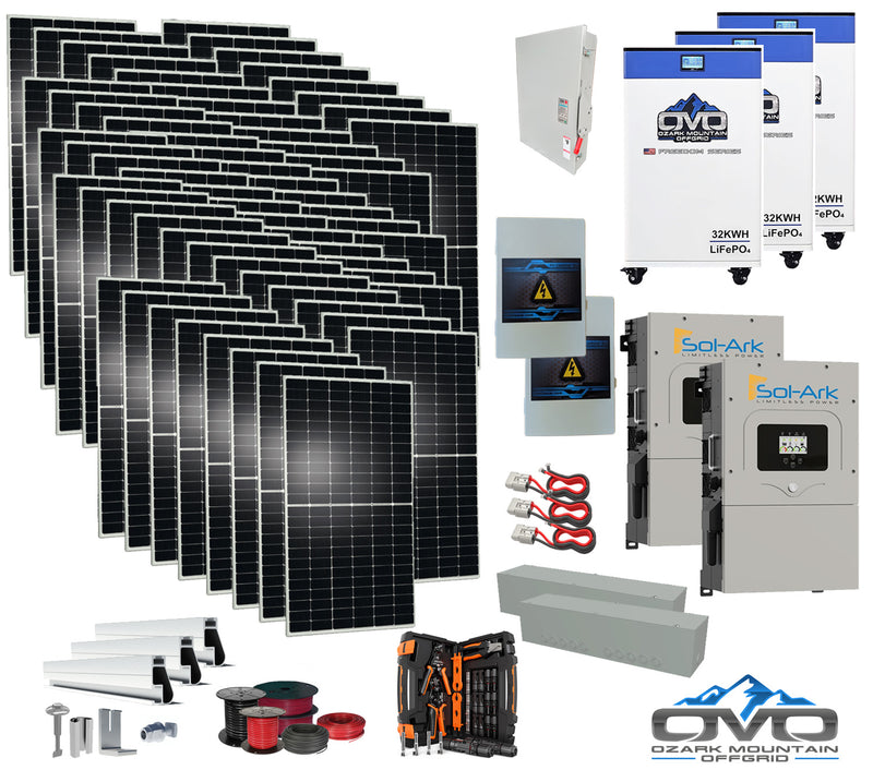 Load image into Gallery viewer, 35KW Complete Offgrid Solar Kit + 2x 15K Sol-Ark Inverter + 3x 30KW Lithium Kong Battery +35.2KW Solar with Roof Mount and Wiring