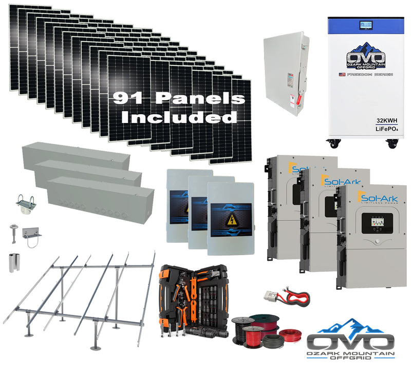 Load image into Gallery viewer, 50KW Complete Offgrid Solar Kit + 3x 15K Sol-Ark Inverter + 32kWh OMO 48V Freedom Series Lithium Battery +50.05KW Solar with Ground Mount and Wiring