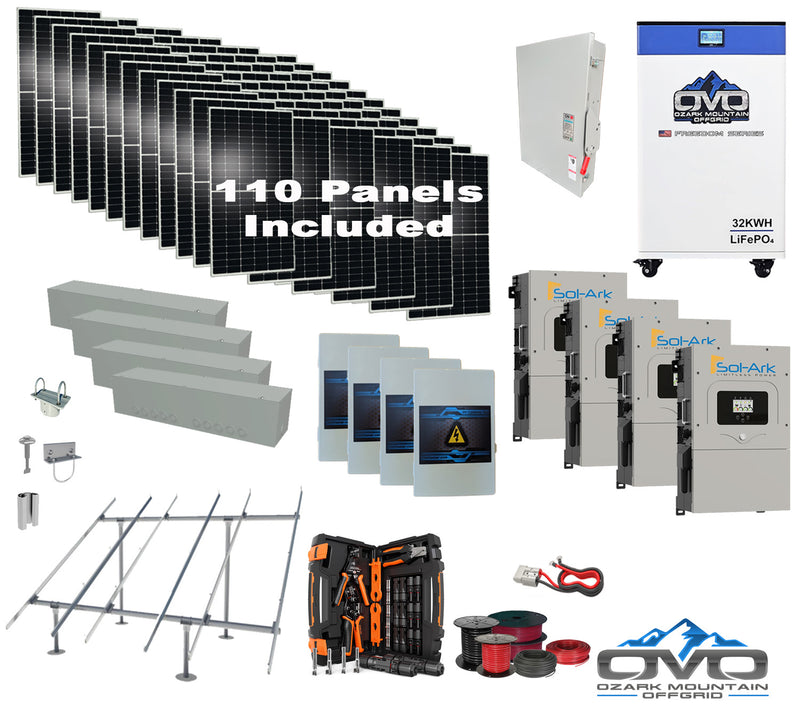 Load image into Gallery viewer, 60KW Complete Offgrid Solar Kit + 4x 15K Sol-Ark Inverter + 32kWh OMO 48V Freedom Series Lithium Battery +60.5KW Solar with Ground Mount and Wiring