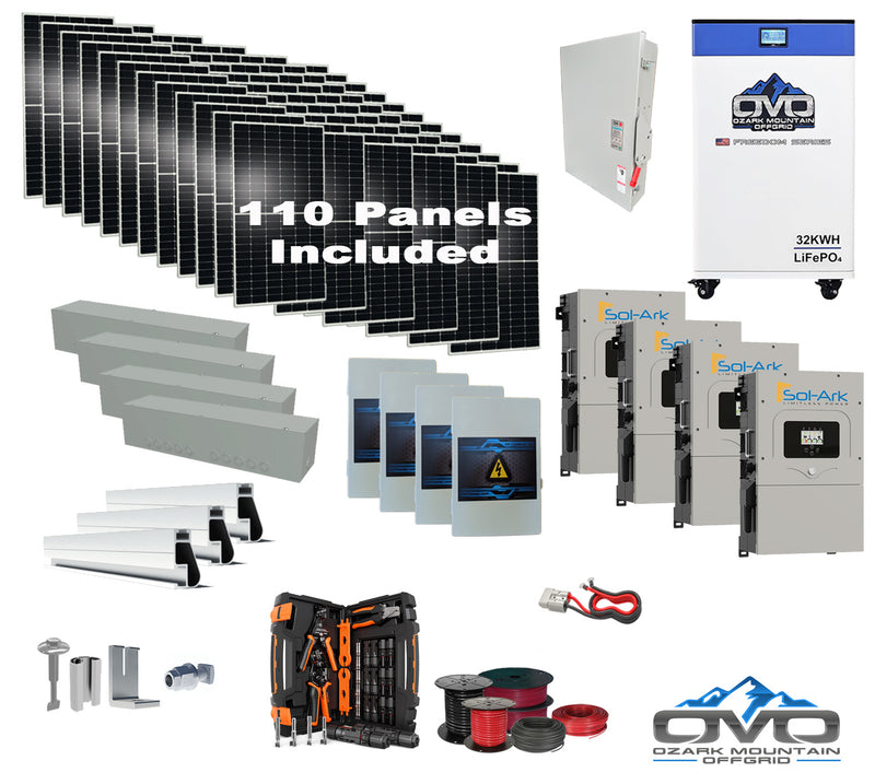 Load image into Gallery viewer, 60KW Complete Offgrid Solar Kit + 4x 15K Sol-Ark Inverter + 2kWh OMO 48V Freedom Series Lithium Battery +60.5KW Solar with Roof Mount and Wiring