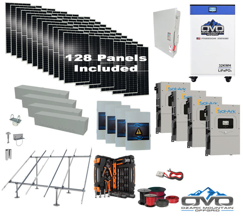 Load image into Gallery viewer, 70KW Complete Offgrid Solar Kit + 4x 15K Sol-Ark Inverter + 32kWh OMO 48V Freedom Series Lithium Battery +70.4KW Solar with Ground Mount and Wiring
