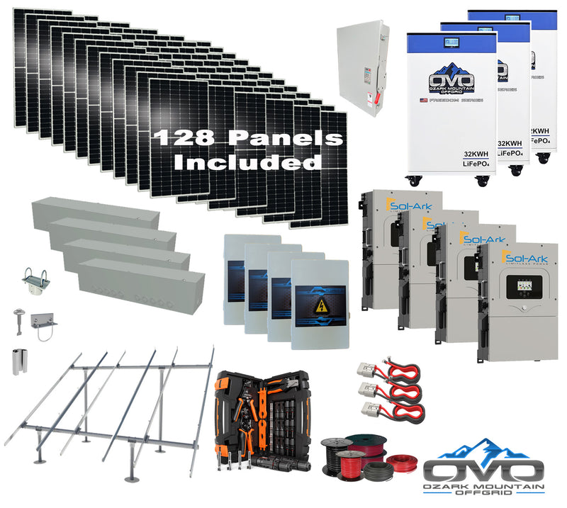 Load image into Gallery viewer, 70KW Complete Offgrid Solar Kit + 4x 15K Sol-Ark Inverter + 3x 32kWh OMO 48V Freedom Series Lithium Battery +70.4KW Solar with Ground Mount and Wiring