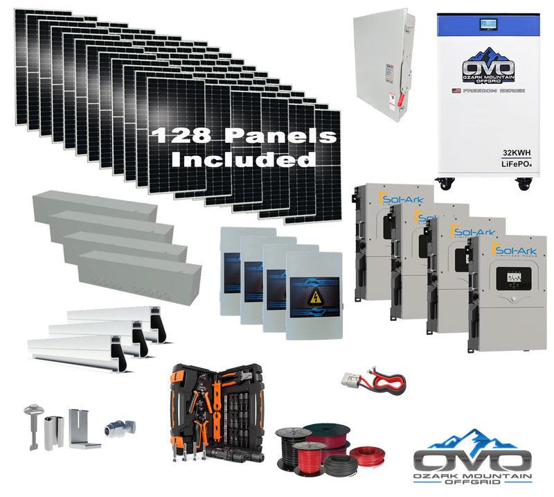 Load image into Gallery viewer, 70KW Complete Offgrid Solar Kit + 4x 15K Sol-Ark Inverter + 32kWh OMO 48V Freedom Series Lithium Battery +70.4KW Solar with Roof Mount and Wiring