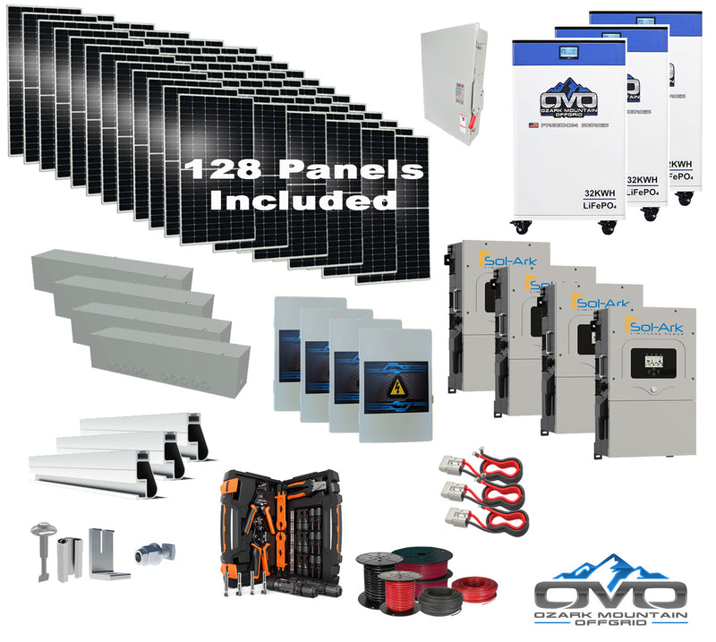 Load image into Gallery viewer, 70KW Complete Offgrid Solar Kit + 4x 15K Sol-Ark Inverter + 3x 32kWh OMO 48V Freedom Series Lithium Battery +70.4KW Solar with Roof Mount and Wiring