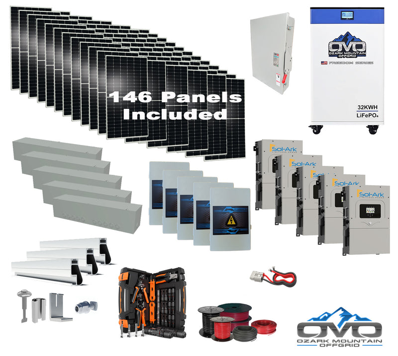 Load image into Gallery viewer, 80KW Complete Offgrid Solar Kit + 5x 15K Sol-Ark Inverter + 32kWh OMO 48V Freedom Series Lithium Battery +80.3KW Solar with Roof Mount and Wiring