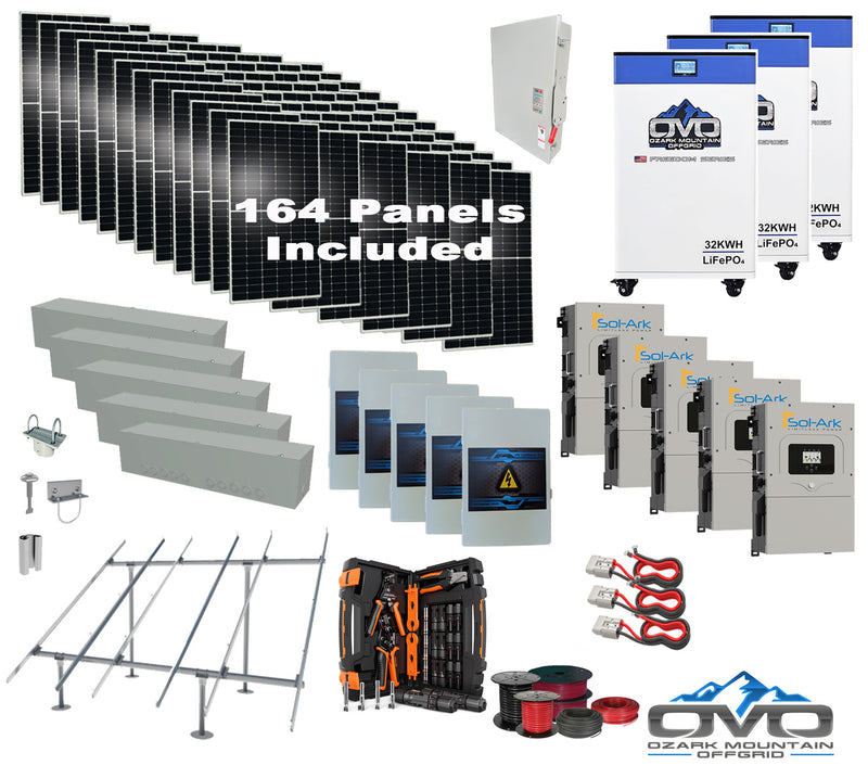 Load image into Gallery viewer, 90KW Complete Offgrid Solar Kit + 5x 15K Sol-Ark Inverter + 3x 32kWh OMO 48V Freedom Series Lithium Battery +90.2KW Solar with Ground Mount and Wiring