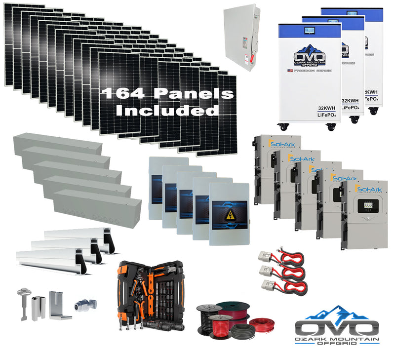 Load image into Gallery viewer, 90KW Complete Offgrid Solar Kit + 5x 15K Sol-Ark Inverter + 3x 32kWh OMO 48V Freedom Series Lithium Battery +90.2KW Solar with Roof Mount and Wiring