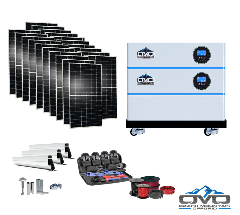 Load image into Gallery viewer, 11KW OMO All-In-One Customizable Stacking Inverter/Battery System 120/240 11000W Total Inverter Output + 5.12K Lithium Battery + 11KW Solar Roof Mount