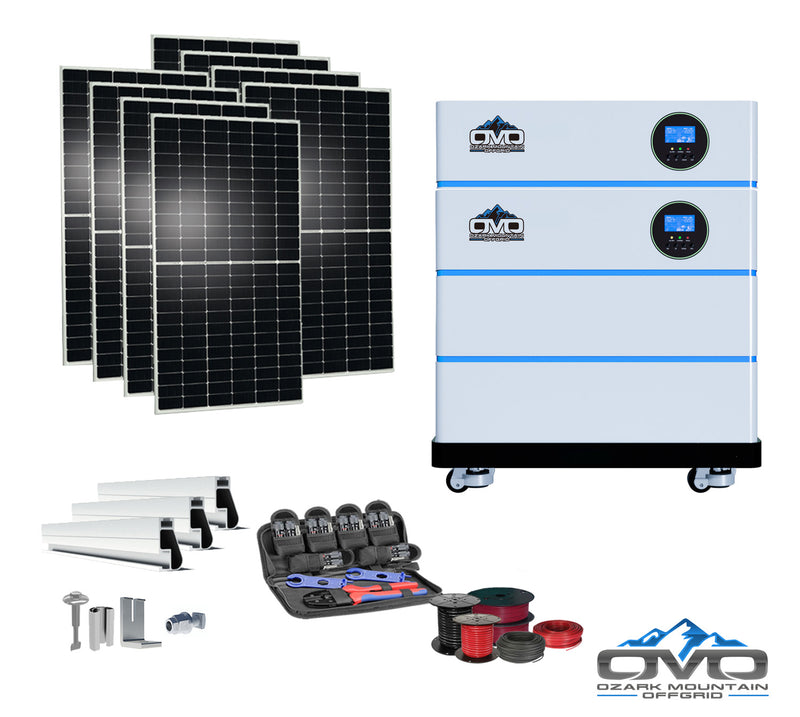 Load image into Gallery viewer, 4.4KW OMO All-In-One Customizable Stacking Inverter/Battery System 120/240 11000W Total Inverter Output + 10.24K Lithium Battery + 4.4KW Solar Roof Mount