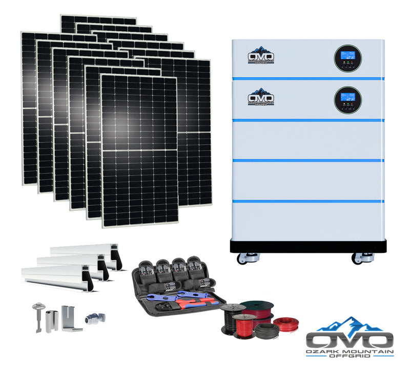 Load image into Gallery viewer, 6KW OMO All-In-One Customizable Stacking Inverter/Battery System 120/240 11000W Total Inverter Output + 15.36K Lithium Battery + 6.6KW Solar Roof Mount